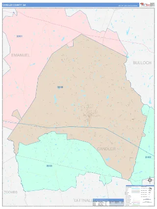 Candler County, GA ColorCast style ZIP Code wall map