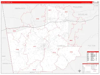 Carroll County, GA RedLine style ZIP Code wall map