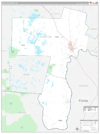 Charlton County, GA Classic style ZIP Code wall map