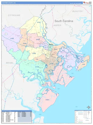 Chatham County, GA ColorCast style ZIP Code wall map