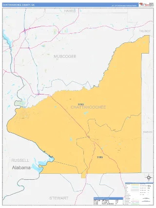 Chattahoochee County, GA Business Reference style ZIP Code wall map
