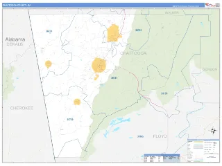 Chattooga County, GA Business Reference style ZIP Code wall map