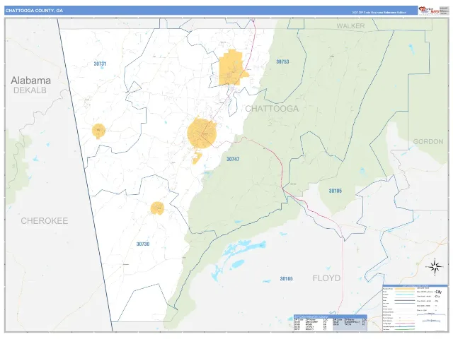 Chattooga County, GA ZIP Code Wall Map, Business Reference style