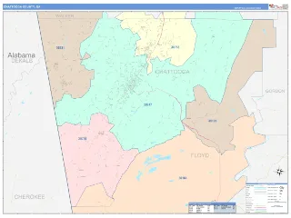 Chattooga County, GA ColorCast style ZIP Code wall map