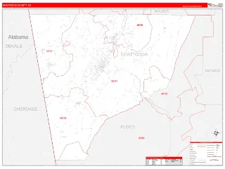 Chattooga County, GA RedLine style ZIP Code wall map