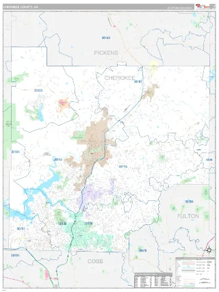 Cherokee County, GA Classic style ZIP Code wall map