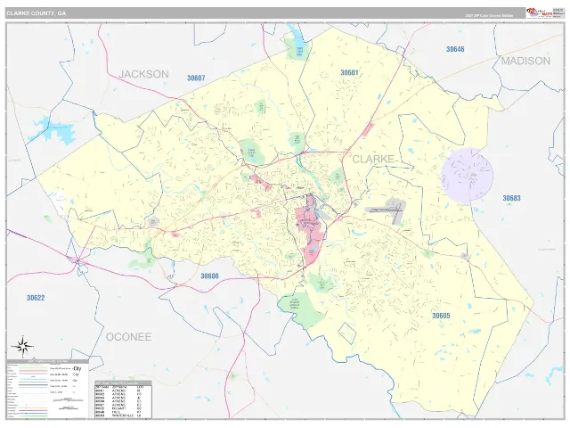 Clarke County, GA ZIP Code Wall Map, Classic style