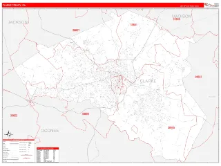 Clarke County, GA RedLine style ZIP Code wall map