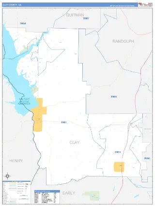 Clay County, GA Business Reference style ZIP Code wall map