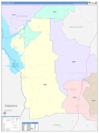 Clay County, GA ColorCast style ZIP Code wall map