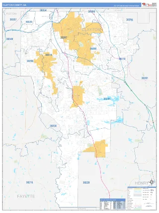 Clayton County, GA Business Reference style ZIP Code wall map