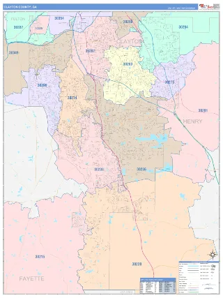 Clayton County, GA ColorCast style ZIP Code wall map