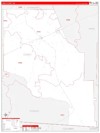 Clinch County, GA RedLine style ZIP Code wall map