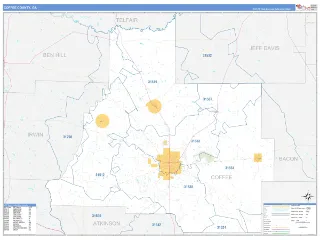 Coffee County, GA Business Reference style ZIP Code wall map