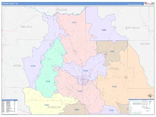 Coffee County, GA ColorCast style ZIP Code wall map