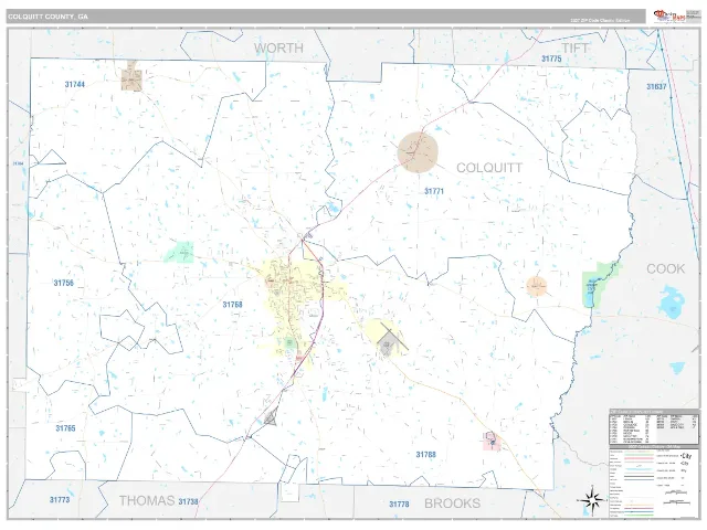 Colquitt County, GA ZIP Code Wall Map, Classic style