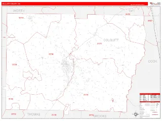 Colquitt County, GA RedLine style ZIP Code wall map