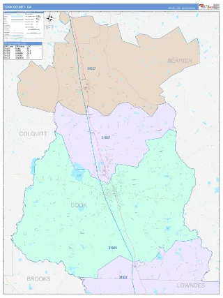 Cook County, GA ColorCast style ZIP Code wall map