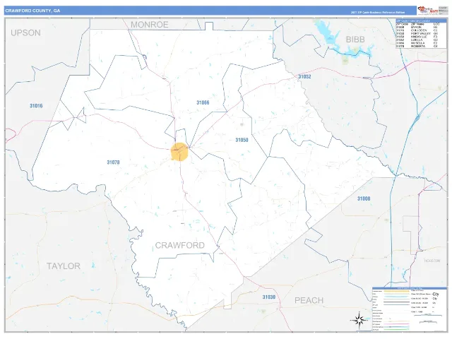 Crawford County, GA ZIP Code Wall Map, Business Reference style