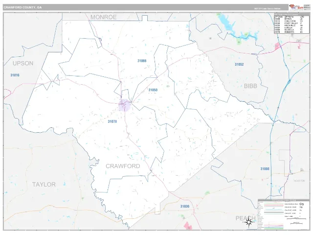 Crawford County, GA ZIP Code Wall Map, Classic style