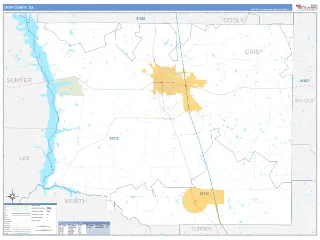 Crisp County, GA Business Reference style ZIP Code wall map