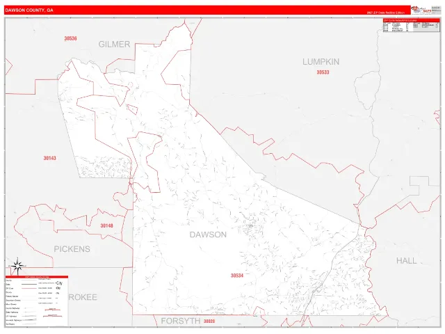 Dawson County, GA ZIP Code Wall Map, RedLine style