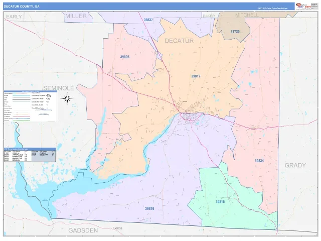 Decatur County, GA ZIP Code Wall Map, ColorCast style