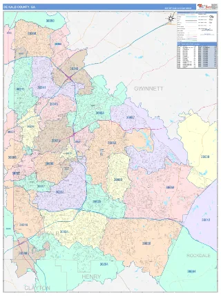 DeKalb County, GA ColorCast style ZIP Code wall map