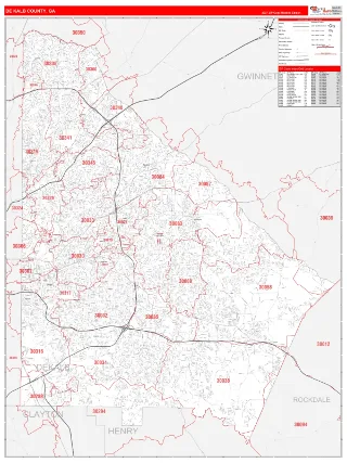 DeKalb County, GA RedLine style ZIP Code wall map