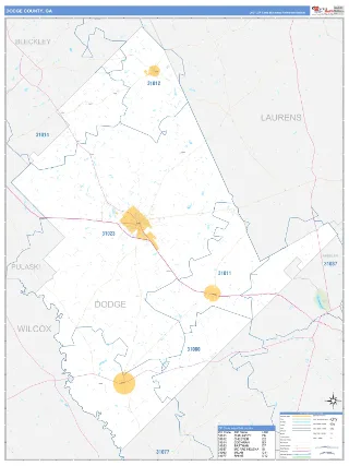 Dodge County, GA Business Reference style ZIP Code wall map