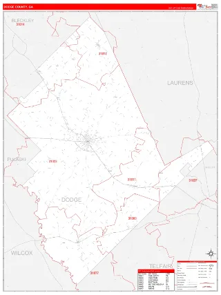 Dodge County, GA RedLine style ZIP Code wall map