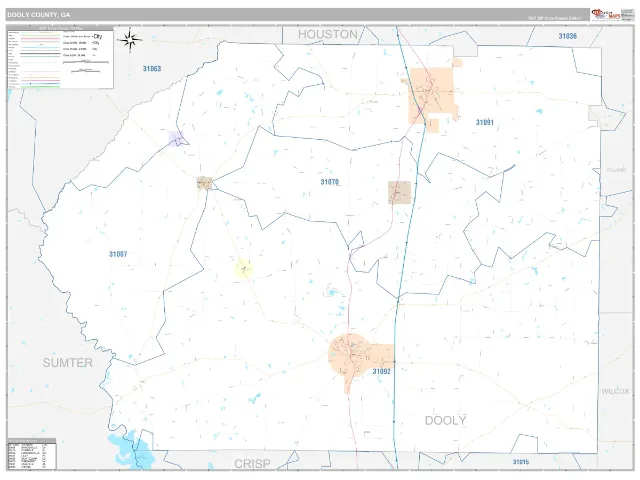 Dooly County, GA ZIP Code Wall Map, Classic style