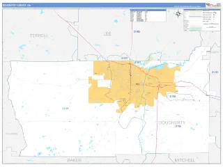 Dougherty County, GA Business Reference style ZIP Code wall map