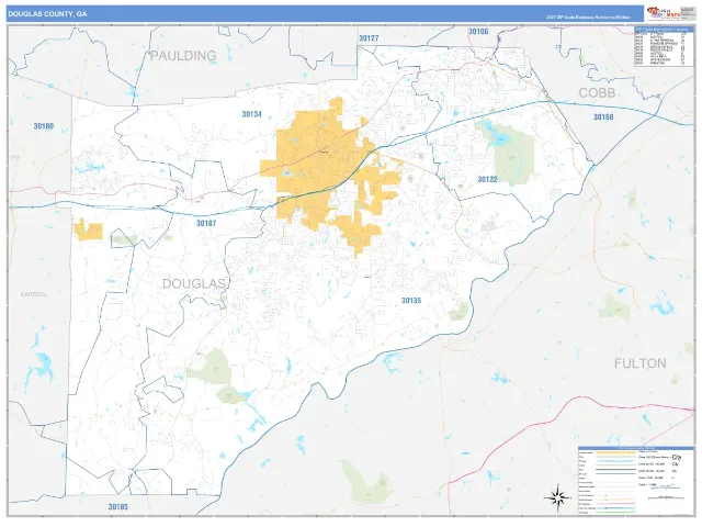 Douglas County, GA ZIP Code Wall Map, Business Reference style