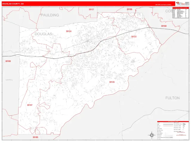 Douglas County, GA ZIP Code Wall Map, RedLine style