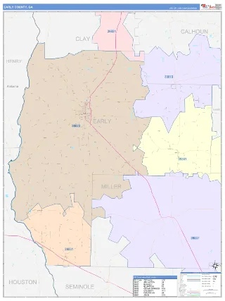 Early County, GA ColorCast style ZIP Code wall map
