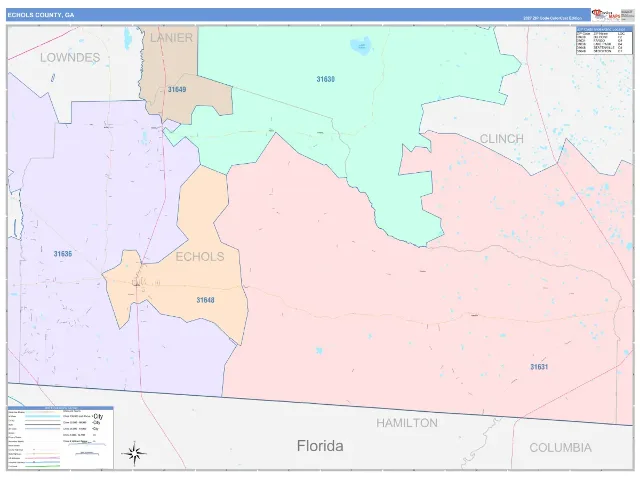 Echols County, GA ZIP Code Wall Map, ColorCast style
