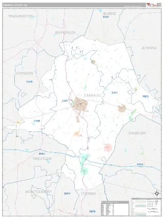 Emanuel County, GA Classic style ZIP Code wall map