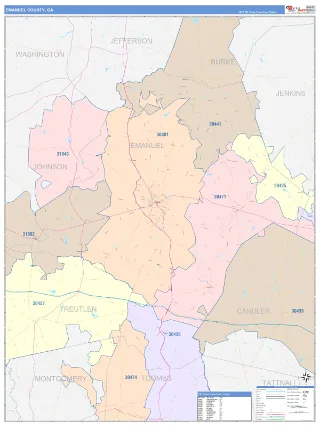 Emanuel County, GA ColorCast style ZIP Code wall map