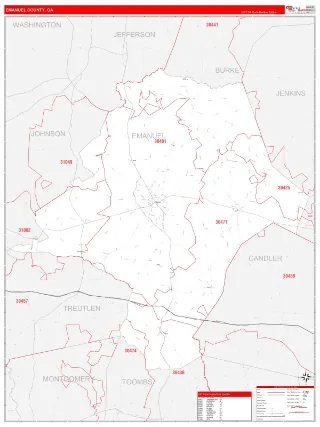 Emanuel County, GA RedLine style ZIP Code wall map