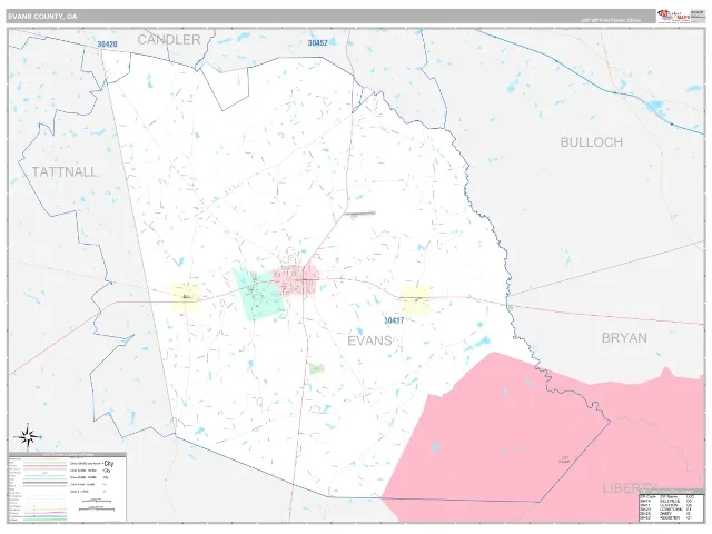 Evans County, GA ZIP Code Wall Map, Classic style