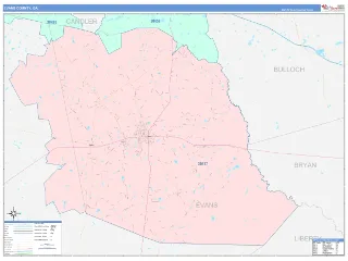 Evans County, GA ColorCast style ZIP Code wall map