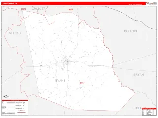 Evans County, GA RedLine style ZIP Code wall map