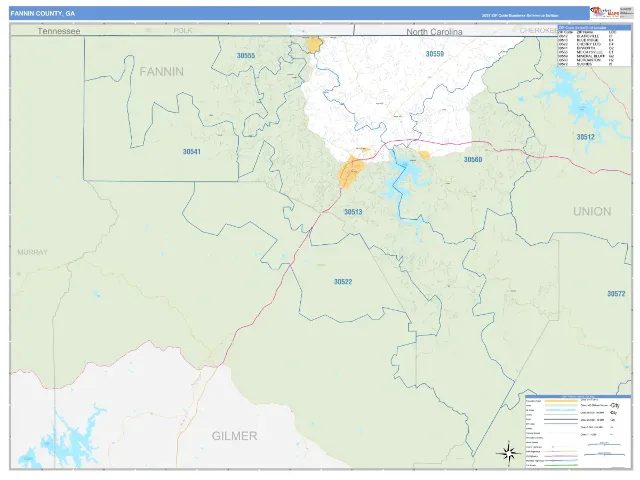 Fannin County, GA ZIP Code Wall Map, Business Reference style