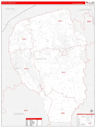 Fayette County, GA RedLine style ZIP Code wall map