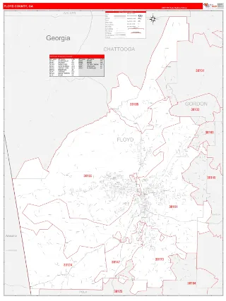 Floyd County, GA RedLine style ZIP Code wall map