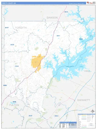 Forsyth County, GA Business Reference style ZIP Code wall map