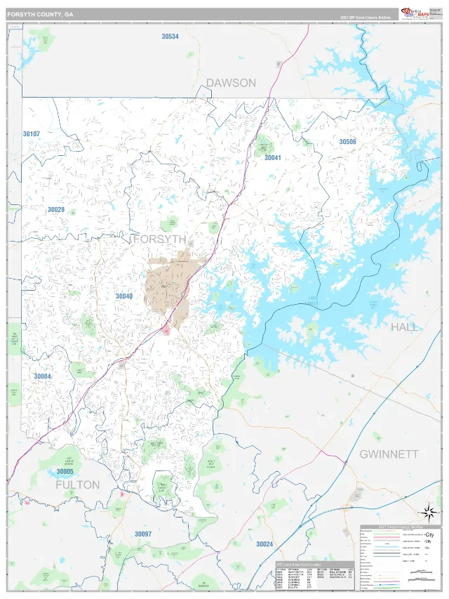 Forsyth County, GA ZIP Code Wall Map, Classic style