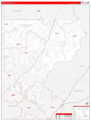 Forsyth County, GA RedLine style ZIP Code wall map
