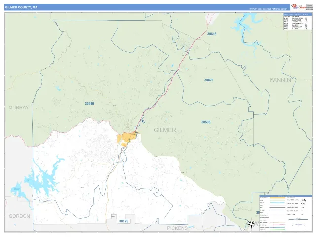 Gilmer County, GA ZIP Code Wall Map, Business Reference style